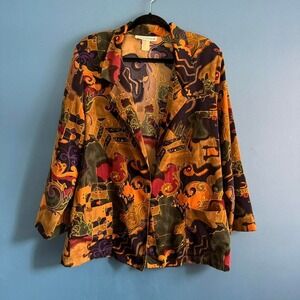 Vintage 90s Pattern Blazer Women's Size Large Richard Kristall Brown Abstract